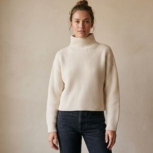 Part Two Copenhagen Cream Ribbed Organic Cotton Funnel Neck Sweater preppy cozy